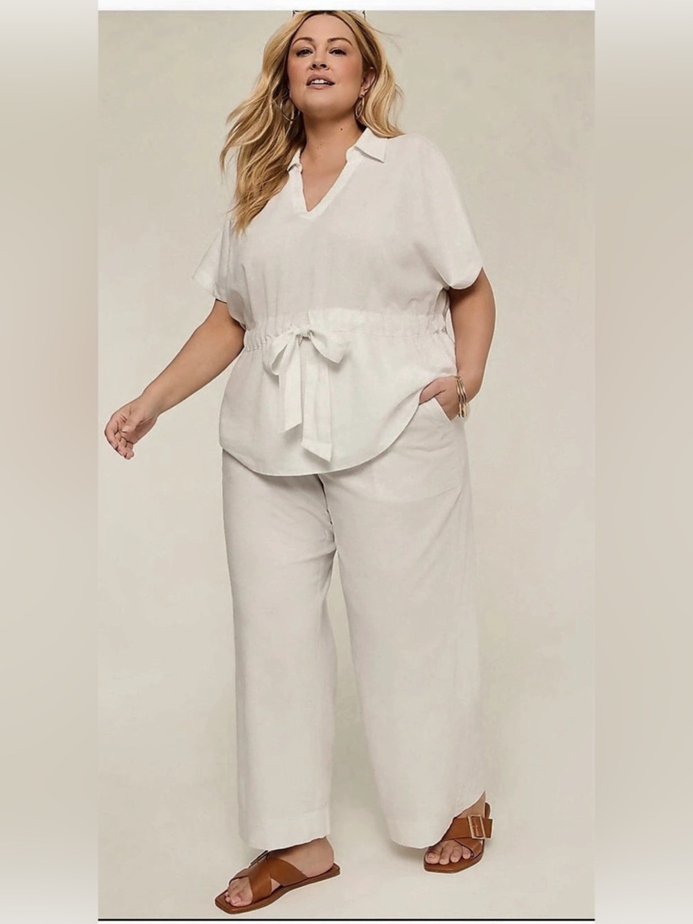 Lane Bryant The Perfect Drape Wide Leg Wide Leg High-Rise Pants White Size 20